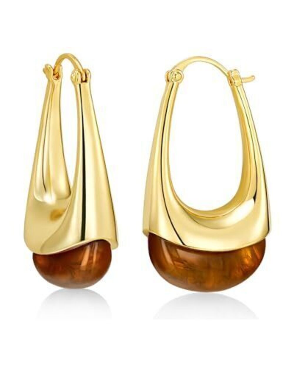 3975 Long Oval Chunky Dangle 18K gold plated Hoops with Colored Resin